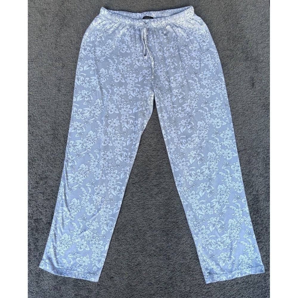 Tahari Pajama Women pants M Light Gray Floral Polyester Drawstring‎ Pull On